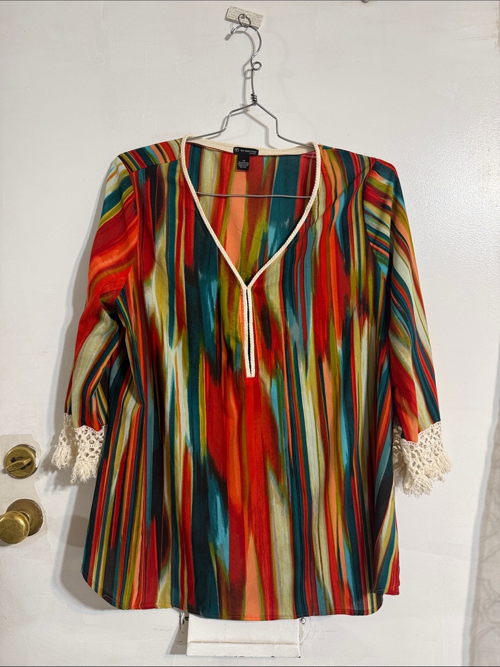 New Directions Multicolor Striped Boho Tunic with Cuffs size 1